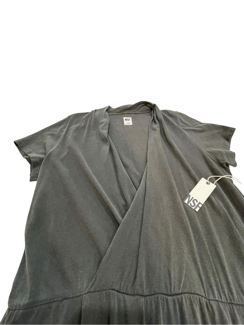 New NSF Wide Leg Jumpsuit Surplice Bust Short Sleeves SZ L Charcoal Grey - Picture 3 of 7